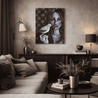 Baskılı Kumaş Üzerine El Boyaması Sanat Eseri